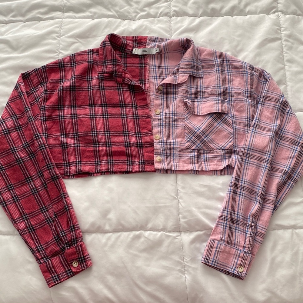 Adika cropped two tone plaid shirt